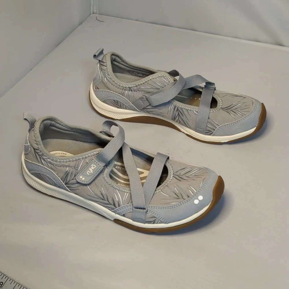 Ryka Kailee Palm Mesh Gray Mary Jane Adjustable Slip On Sneakers Size 6